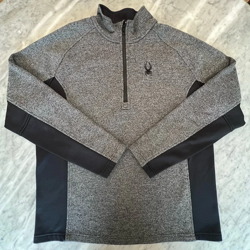 Spyder Fleece Lined Sweater Texture Pullover Mens XL 1/4 Zip Long sleeve Gray - Picture 1 of 10